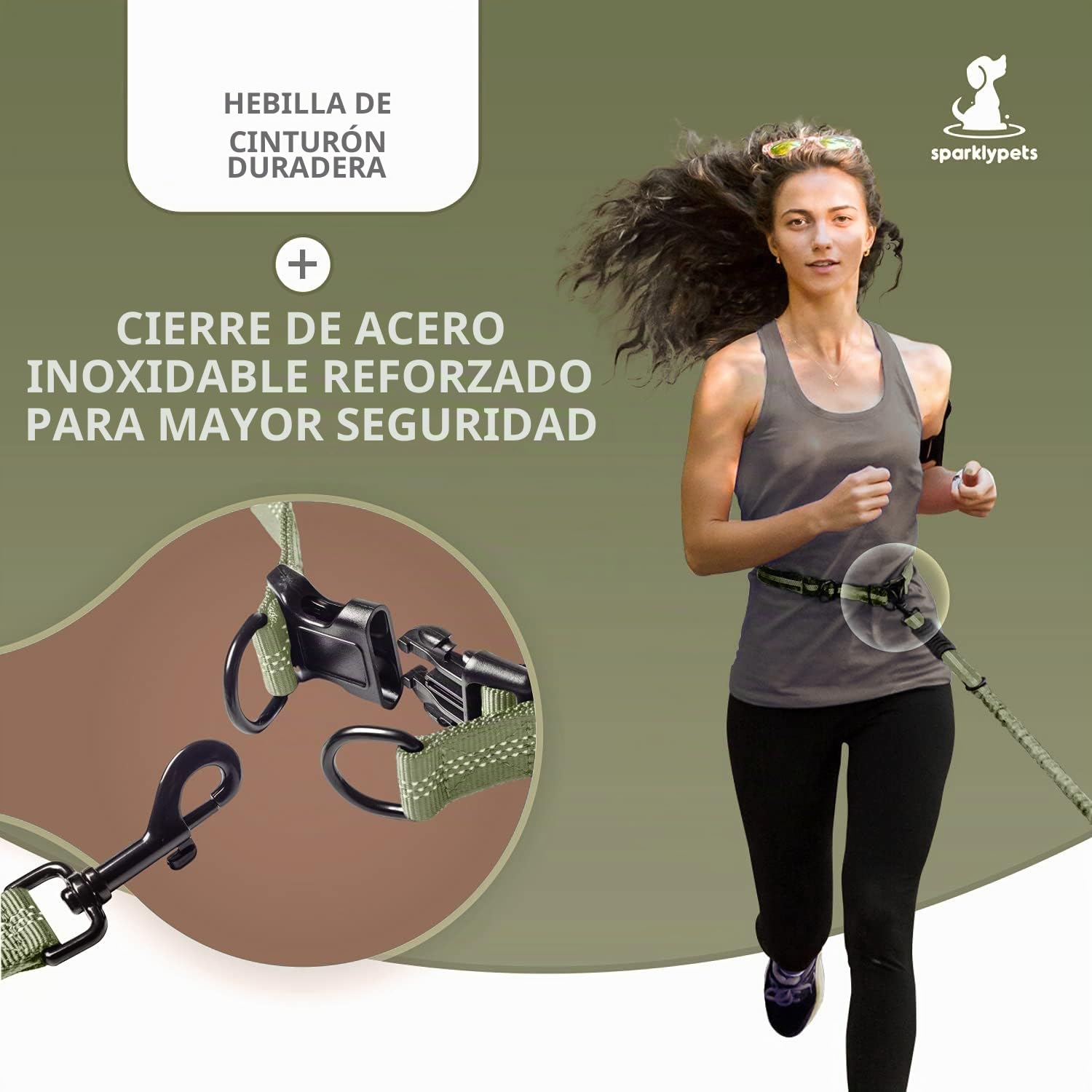 SparklyPets - Correa Manos Libres para Perros de Raza Mediana y Grande, arnés Profesional con Costuras Reflectantes, para Entrenar, Caminar, Trotar y Correr con tu Mascota (Verde Gama, para 2 Perros)