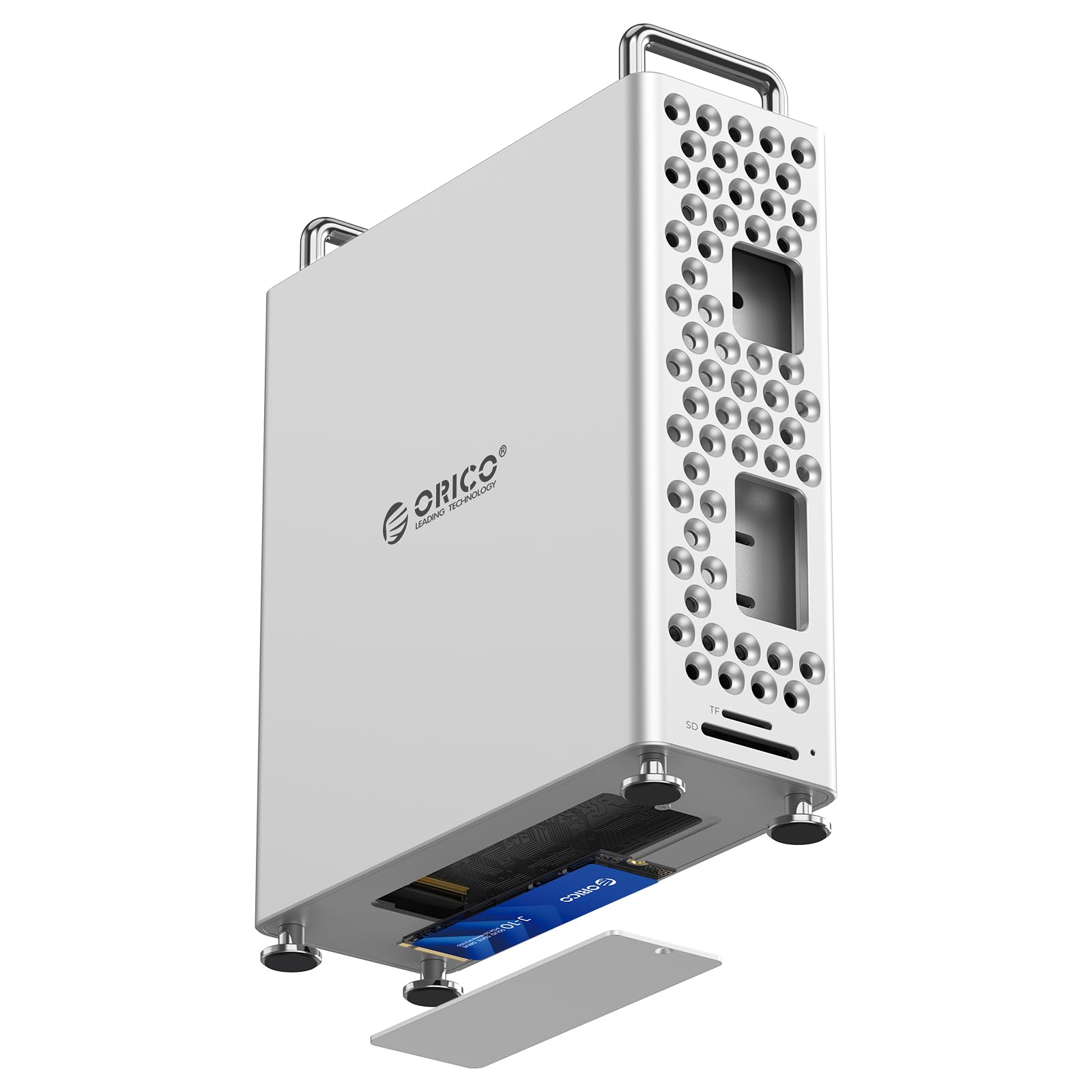 ORICO MiniPro アルミニウムドッキングスタンド for Mac mini M4、5-IN-1 USB-Cハブ10Gbps高速転送、ソフトシリコン内蔵、工具不要設置、Mac mini M4/M4 Pro用アクセサリー