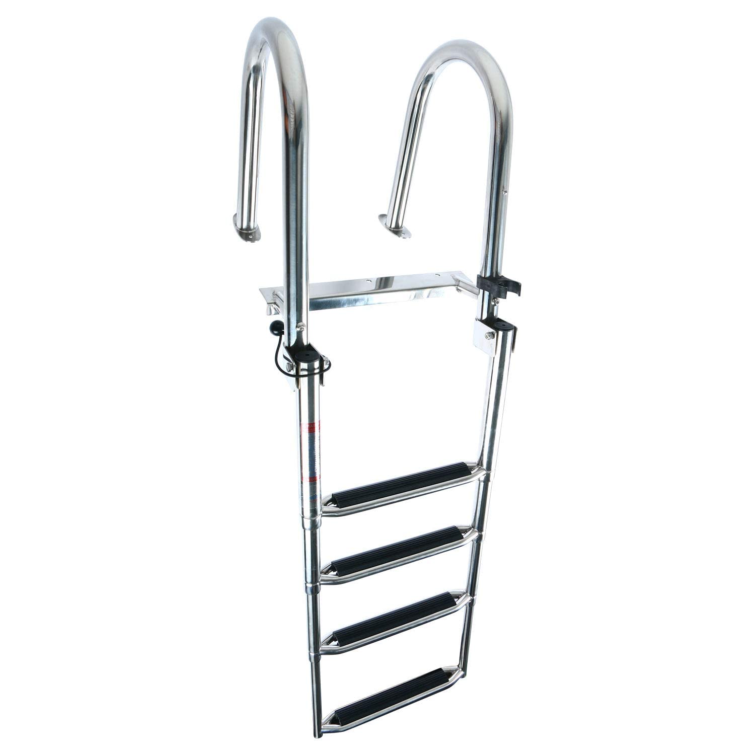 DasMarine 4 Step Stainless Steel Pontoon Boat Ladder, Folding Telescoping Rear Entry Inboard Ladder Heavy Duty Custom Swim Deck Ladder with Pedal Hand Railing Ladder Dock Ladder Extra Wide Step