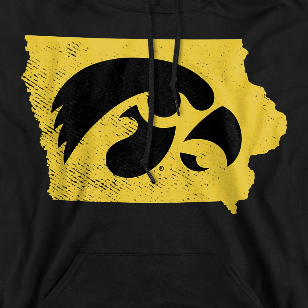 University of Iowa Official State Shape Unisex Adult Pull-Over Hoodie,Black, Small
