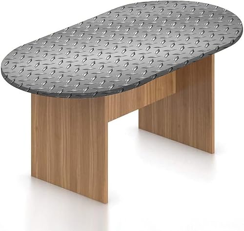 Miniatura 8 de Mantel ovalado ajustable de poliéster elástico, estructura tecnológica con rayas onduladas y estampado a cuadros, se adapta a mesas ovaladas de