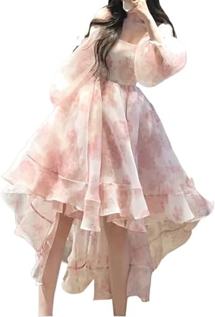 Sweet Floral Y2k Dress Women Beach Style Long Sleeve Fashion Dress Party Office Lady One Piece Dress Color Pink, Size Small