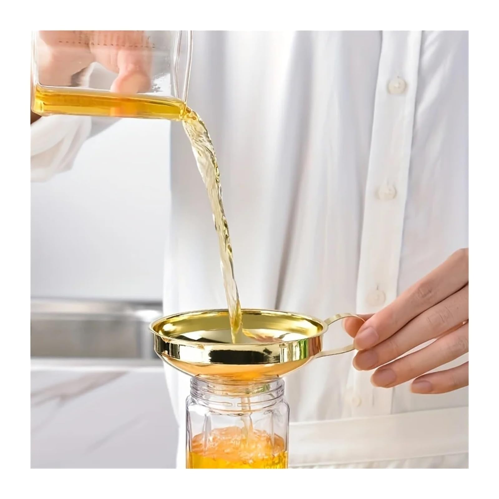 Imbuto a Bocca Larga Placcato in Oro in Acciaio Inossidabile for marmellata, Salsa di Insalata e Scarico 'Olio Design Ispessito Grosso Calibro