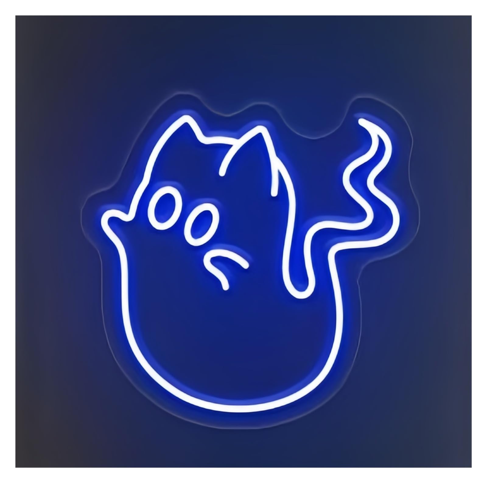 Rongch Blue Hanging Art Signs Cat Ghost Neon Sign Animal Spooky Led Light Storefront Window Display Business Entrance 50Cm(Blue)