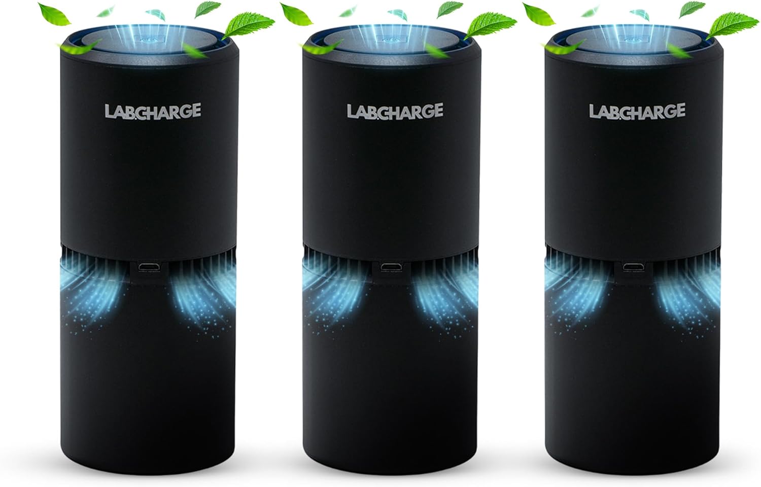 Lab Charge Small Ionic Air Purifier for Home & Bedroom – Silent HEPA Filter – Covers 250 Sq Ft - Free Cleaner for Pets, Hair, Smoke, Dust, Odors & Dander – Compact & Black Design - Pack of 3