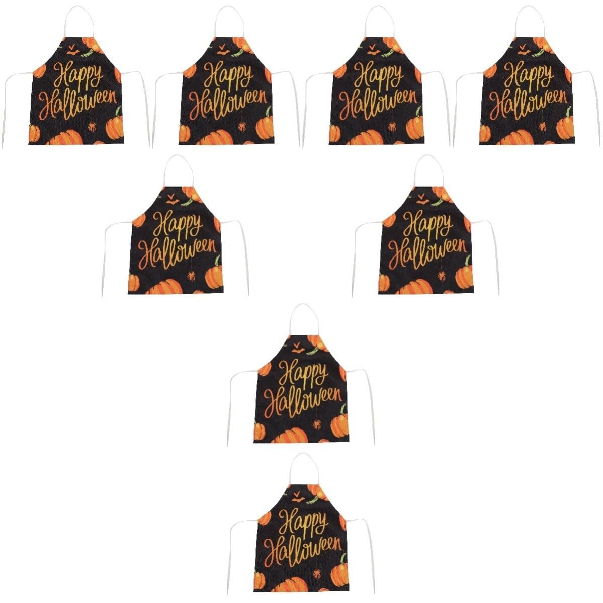 Abaodam 8 Pezzi Grembiule da Cucina Halloween Motivo Zucca, Cotone e Lino, Cinturino Regolabile e Comodo, per Feste a Tema Halloween e Uso Domestico