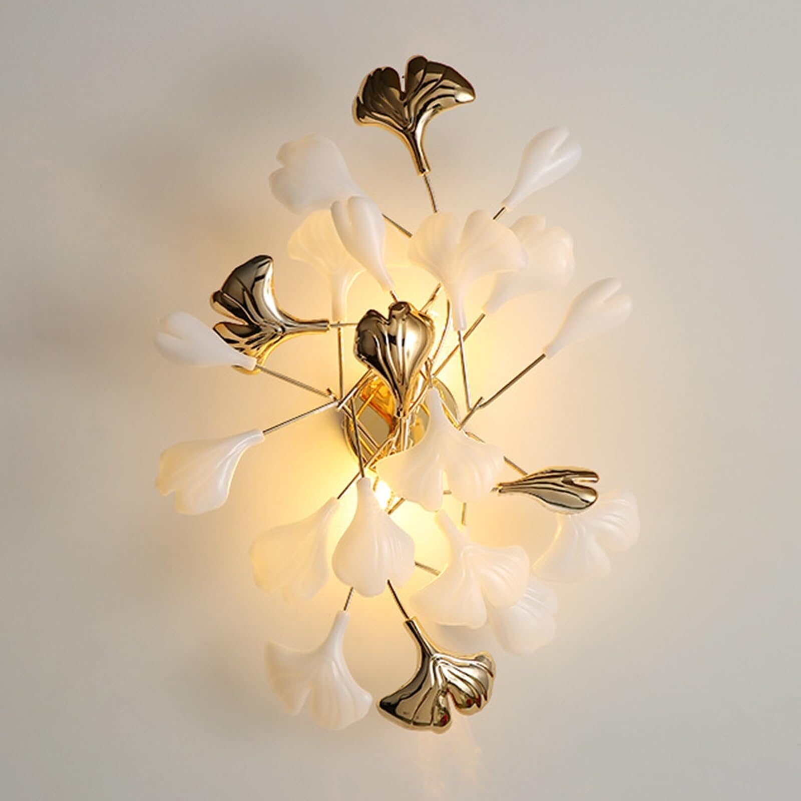 BJKYTMLM 18W LED Ginkgo Biloba Flowers Wall Lamps, Modern Nordic Creative Gold Wall Sconce for Living Room Bedside Decor Indoor Lighting