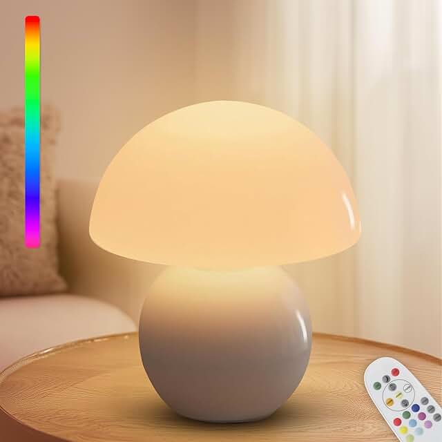 Cordless Cute Mushroom Lamp with Remote Control, 9 RGB, Cordless Lamps f...