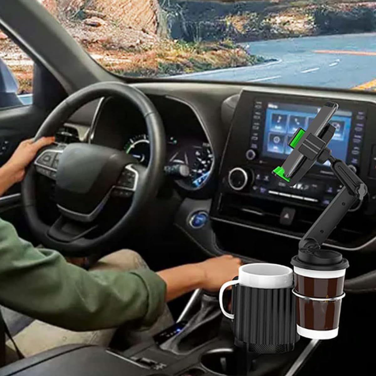 Toddmomy Soporte y Portavasos para Coche de Abs Resistente, Base Ajustable Giratoria 360°, Portavasos Profundo para Bebidas, Soporte para Teléfono Compatible con Conductores y Viajeros