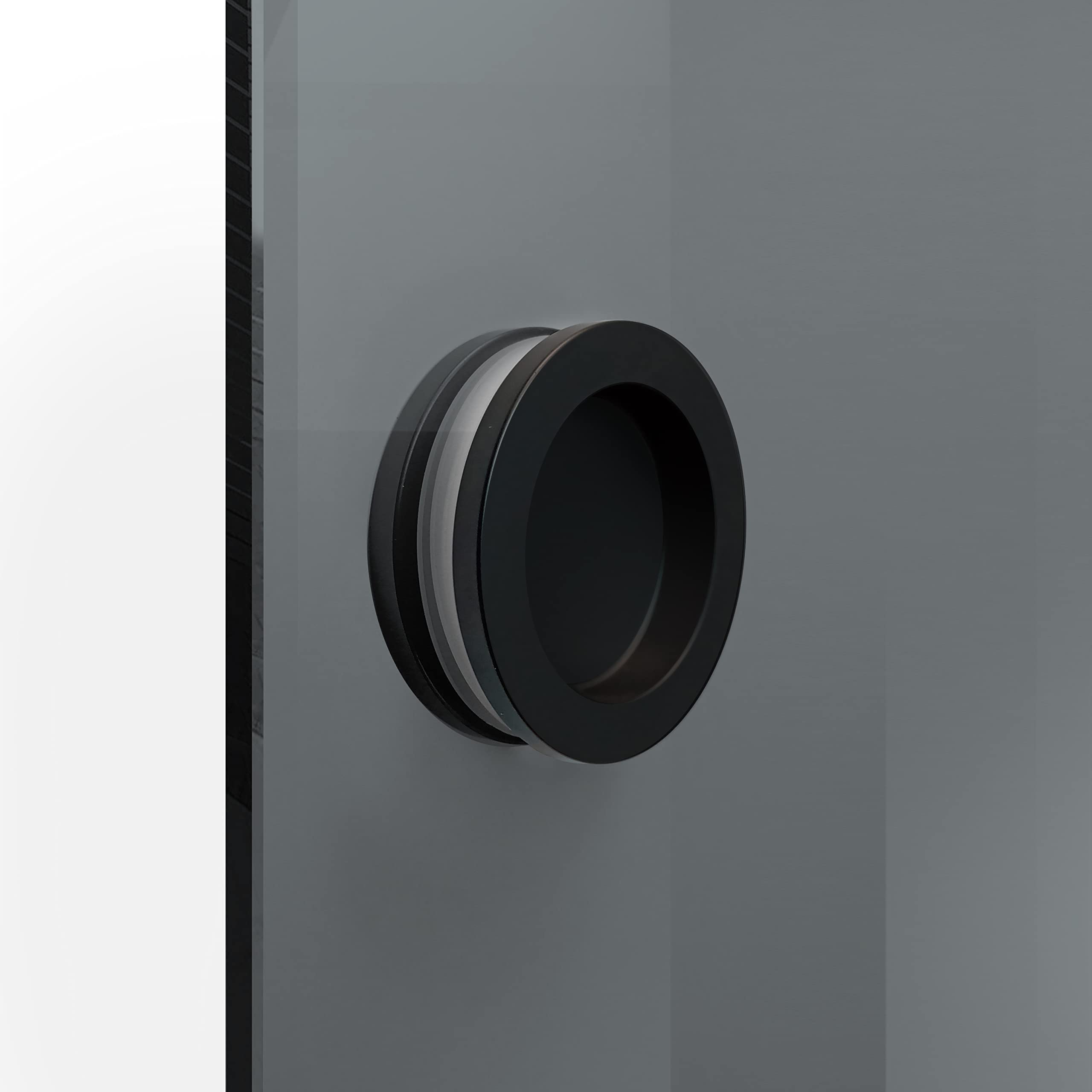 BOSS Black Porta Scorrevole in vetro modello DANCE 80x215 cm (60/80/90 cm) 8 mm, vetro Grigio, Nano rivestito nero, kit hardware complete nero opaco (80x215 cm, SINISTRA)