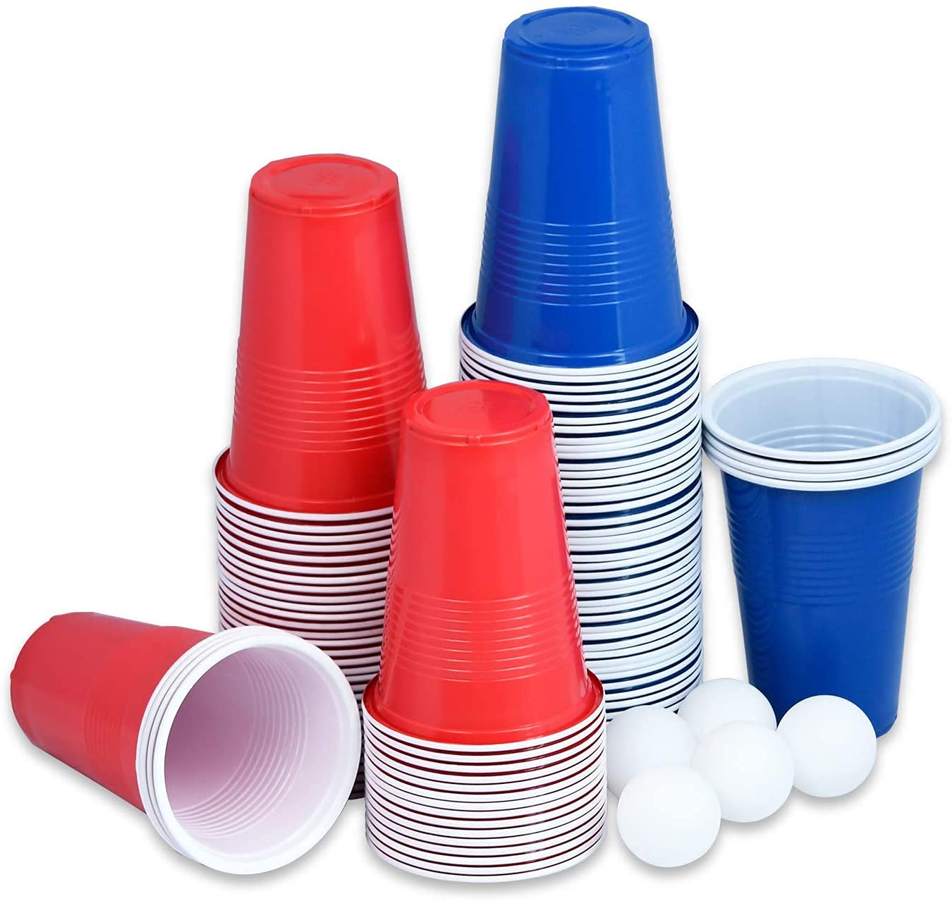 NW Beer Pong składany stół wraz z 100 kubkami (50 czerwonych i 50 niebieskich), 5 piłek, stół do ponga piwnego z regulacją wysokości, do gier imprezowych, gier do picia