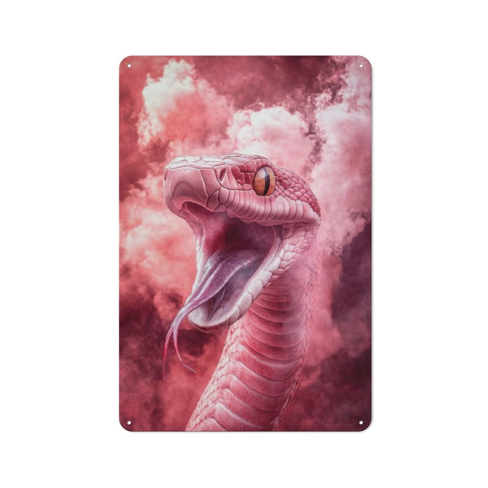 Junmoney Pink Snake With Smoke Metal Sign 30X20cm With For Workshop Wall, Rustic Decor, Wall Decoration For Workshops And Hobby Rooms