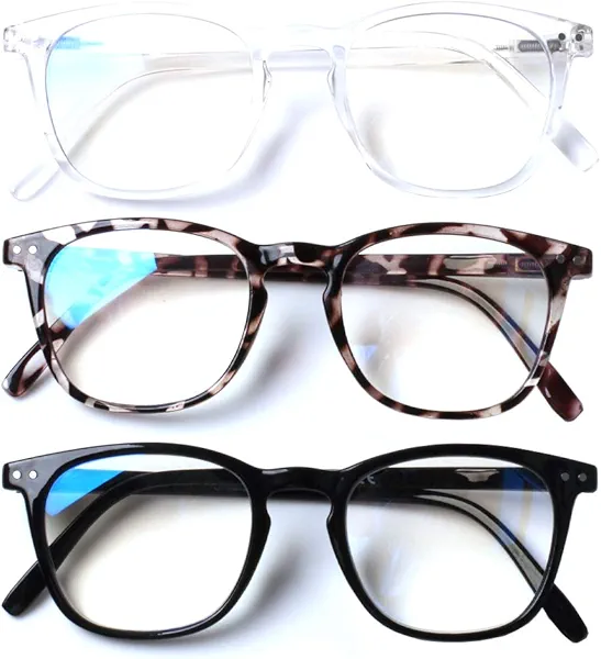 Henotin 3 Pack Blue Light Blocking Reading Glasses,Spring Hinge Computer Readers for Men Women,Anti UV Ray Filter Eyeglasses (Mixed Color, 0.50)