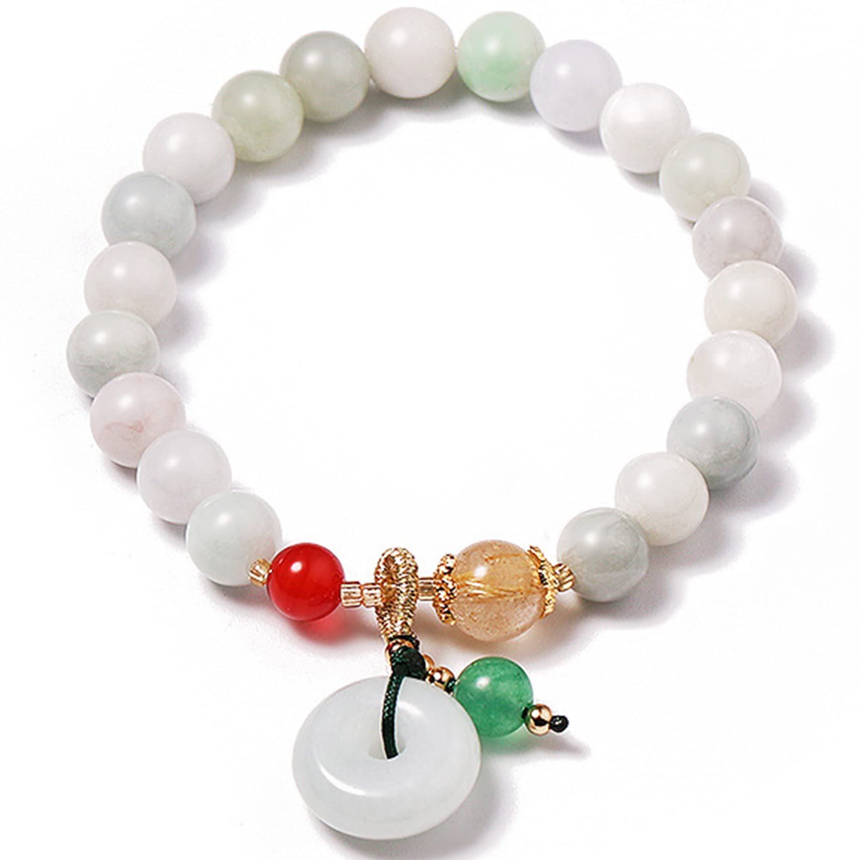 Nzpost Men's Jade Good Luck Bracelet, Bracelet Natural Gemstone Bracelet Emerald Bracelet 8Mm Beaded Bracelet F