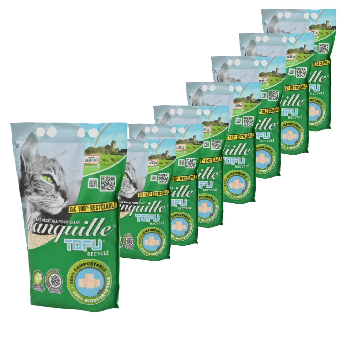 Tranquille - Litière Végétale pour Chat Agglomérante au Tofu Recyclé 4 litres - Lot de 8
