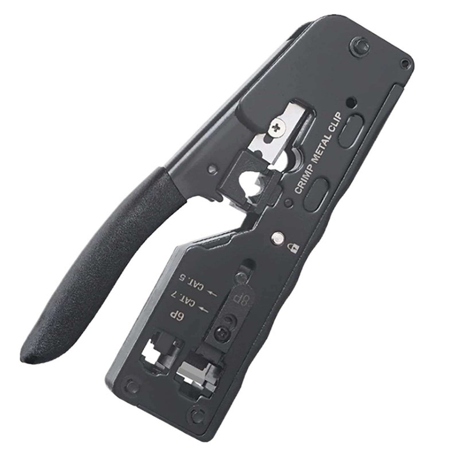 Crimpatrice passante all-in-one for connettori di rete standard e schermati RJ45 RJ12 RJ11 e CAT5/5e CAT6 CAT6a CAT7(Black)