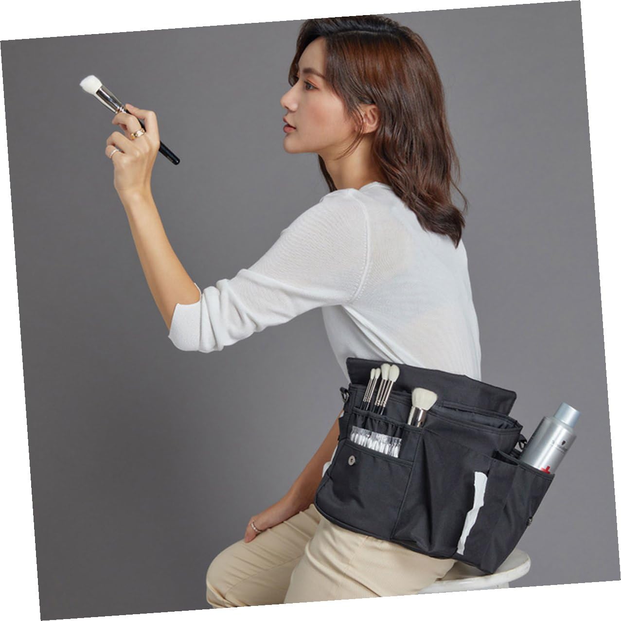 Angoily Borsa Porta Pennelli da Trucco in Tela Resistente Custodia Organizer Cosmetici da Cintura Portatile Ampia Capacità per Make-Up e Accessori