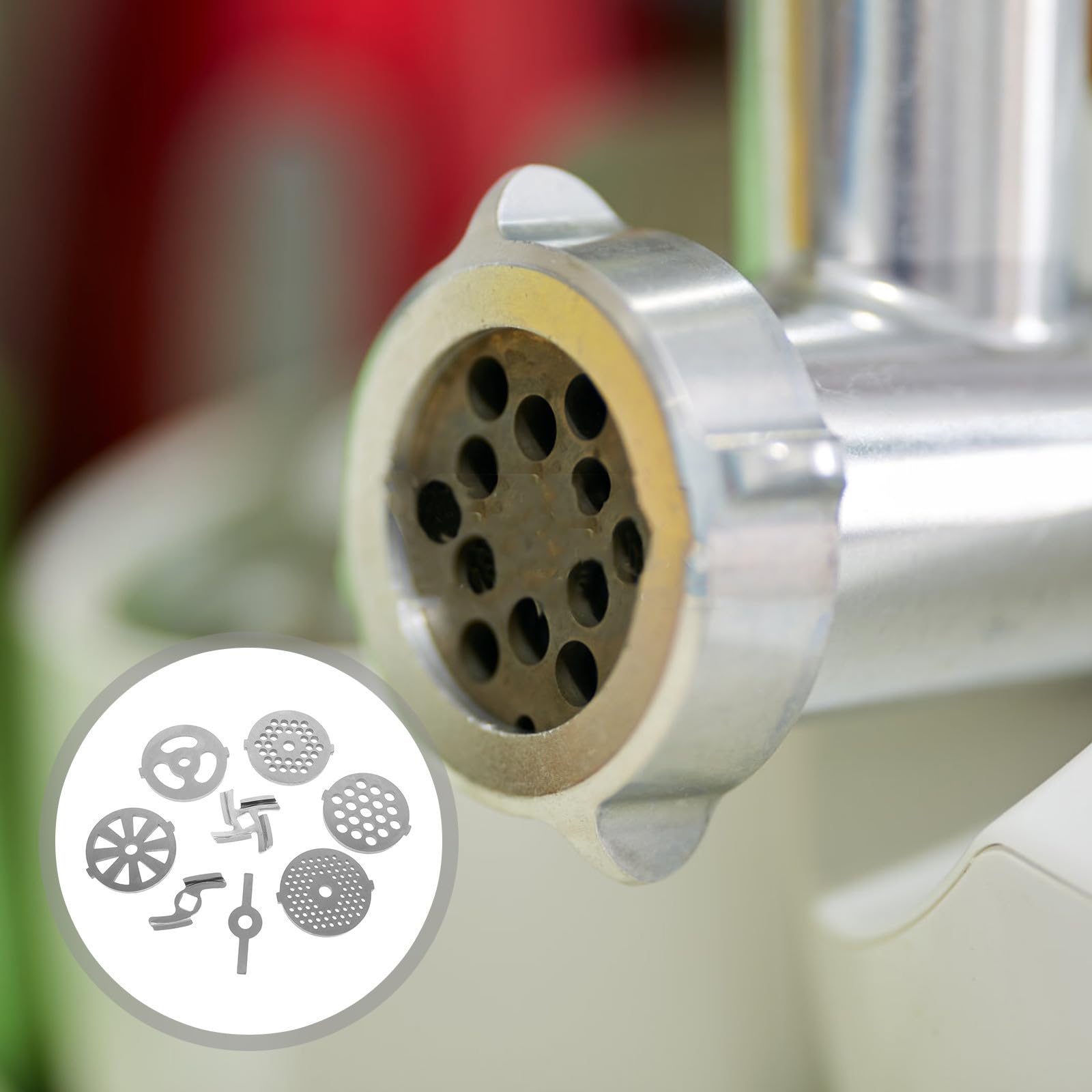 Cuchillas y Placas de Acero Inoxidable Juego de 8 Piezas Orificios Redondos de 7mm y Cuadrados de 8.3mm, Resistentes Corrosión para Picadora de Carne para Uso Doméstico