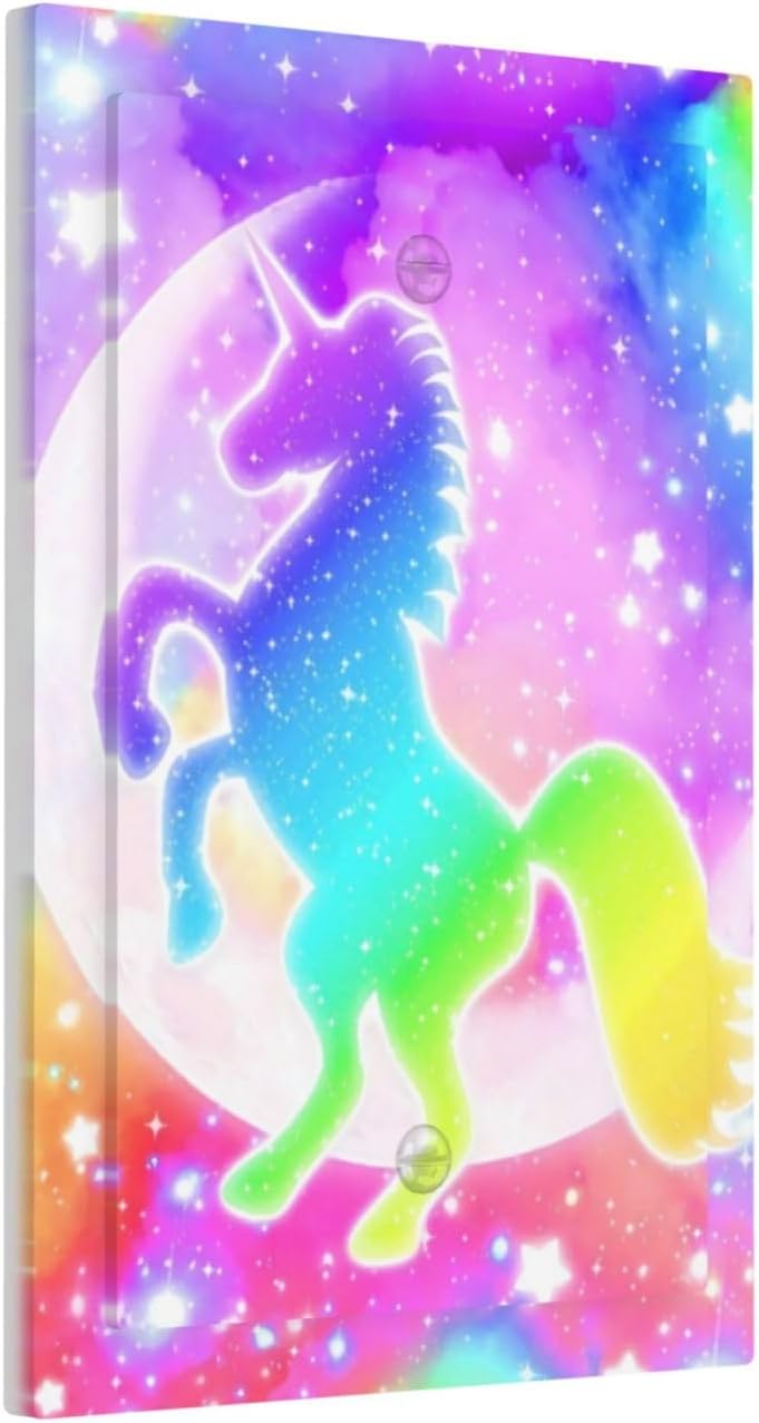 Rainbow Colorful Unicorn 1 Gang No Blank Device Outlet Covers Decorative Wall Plates Kid Girl Teen Colored Room Bedroom Decorate Light Switch Cover Watercolor Nursery Switchplate Electrical Faceplate