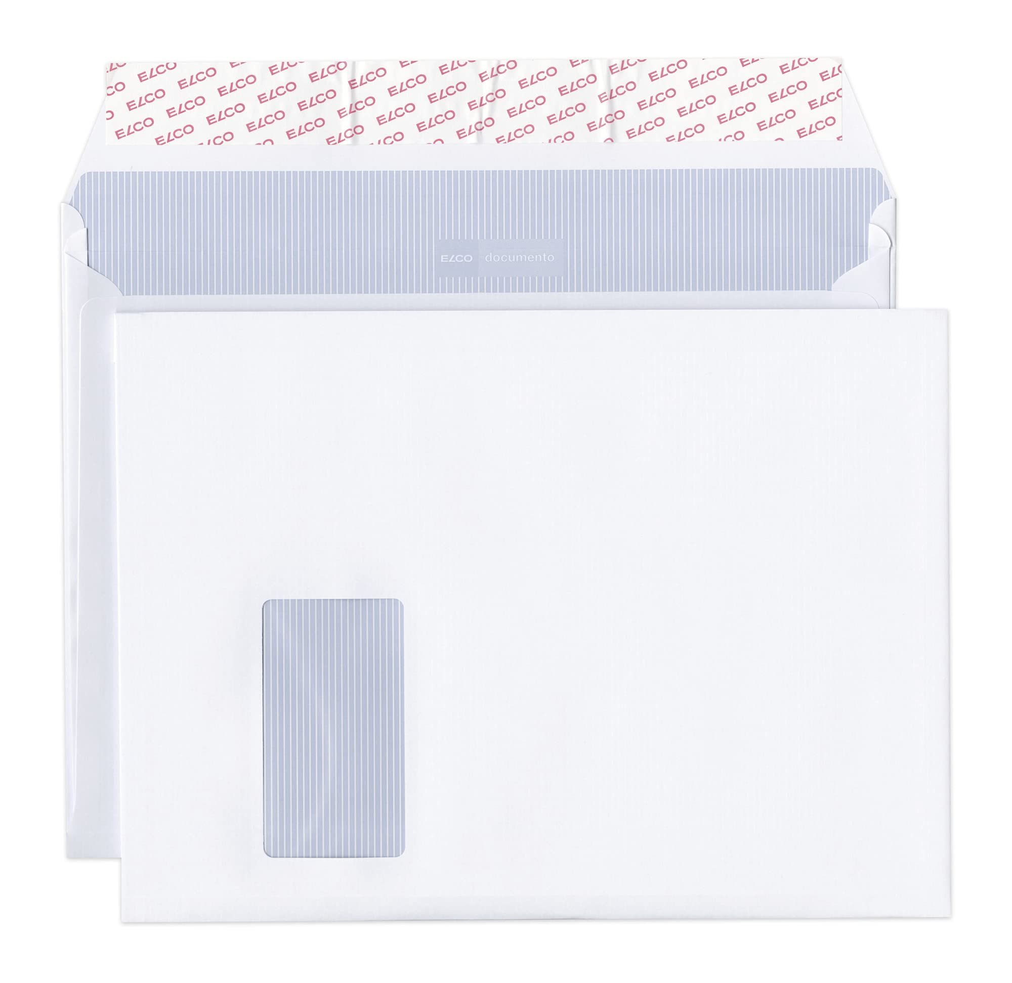 ELCO 48684 Documento Box mit Deckel und 200 Briefumschläge/Versandtasche, Haftklebeverschluss, C4, 120g, weiss Kraft, Fenster: ja, c4 (324x229mm) für papierformat a4 mit umlaufender 20mm seitenfalte