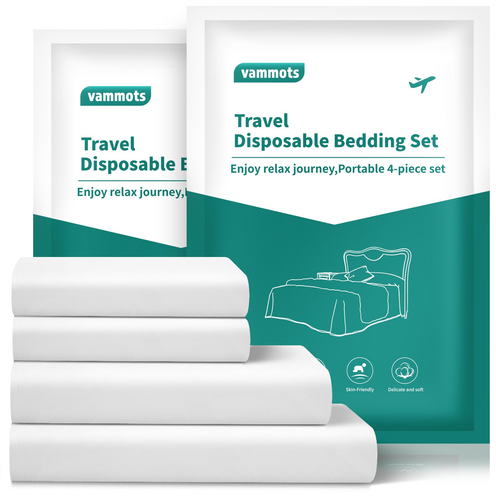 vammots Disposable Bed Sheets for Hotel, King Size Travel Disposable Bedding Set,Disposable Duvet/Comforter Cover,Safe and Portable for Travel,Contains 2bed Sheet 2quilt Cover and 4pillowcases