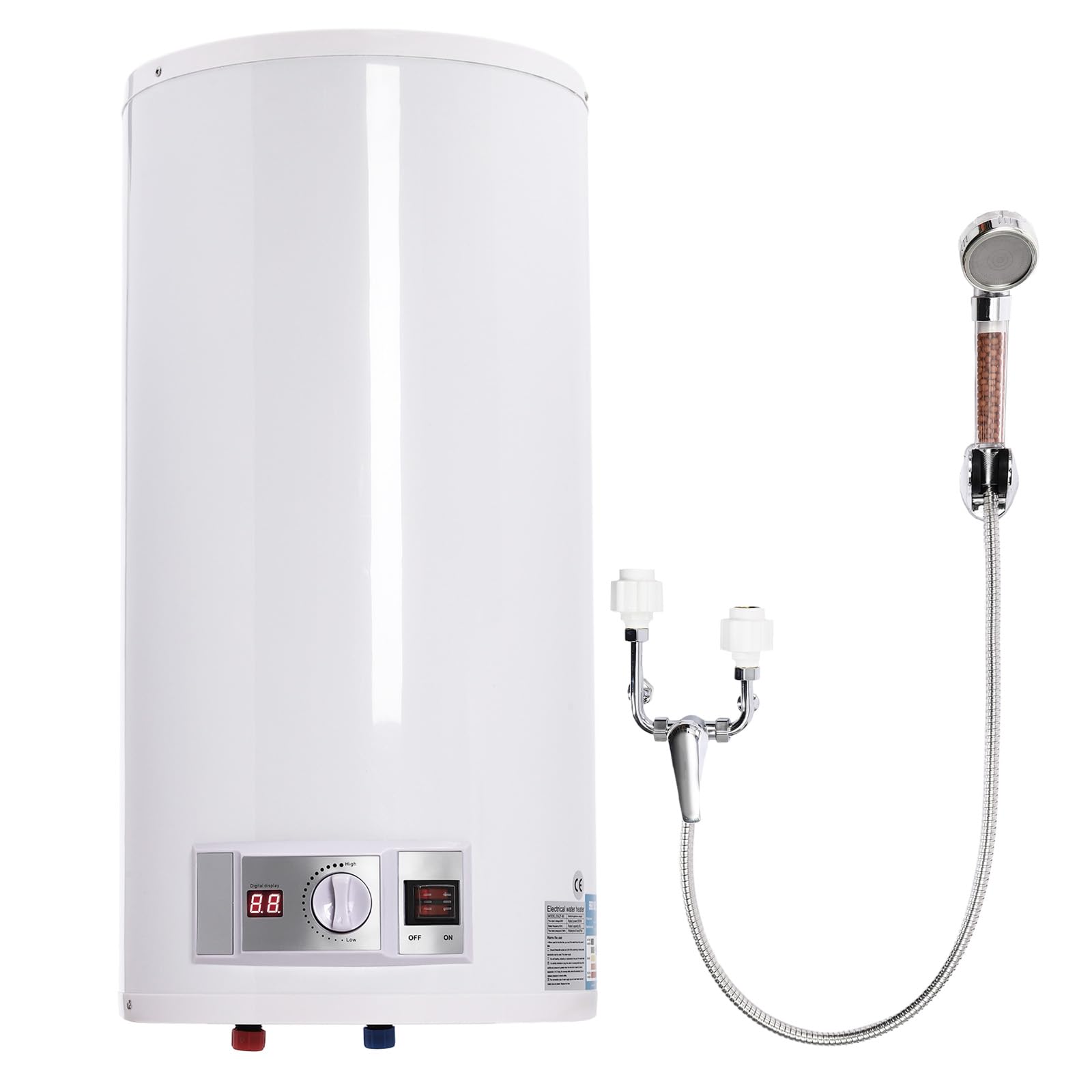 Elektryczny zbiornik ciepłej wody, 50 l, bojler, ogrzewanie poziome, emaliowany zbiornik stalowy IPX4 z cyfrowym wyświetlaczem LED, do kuchni, łazienki, 2000 W