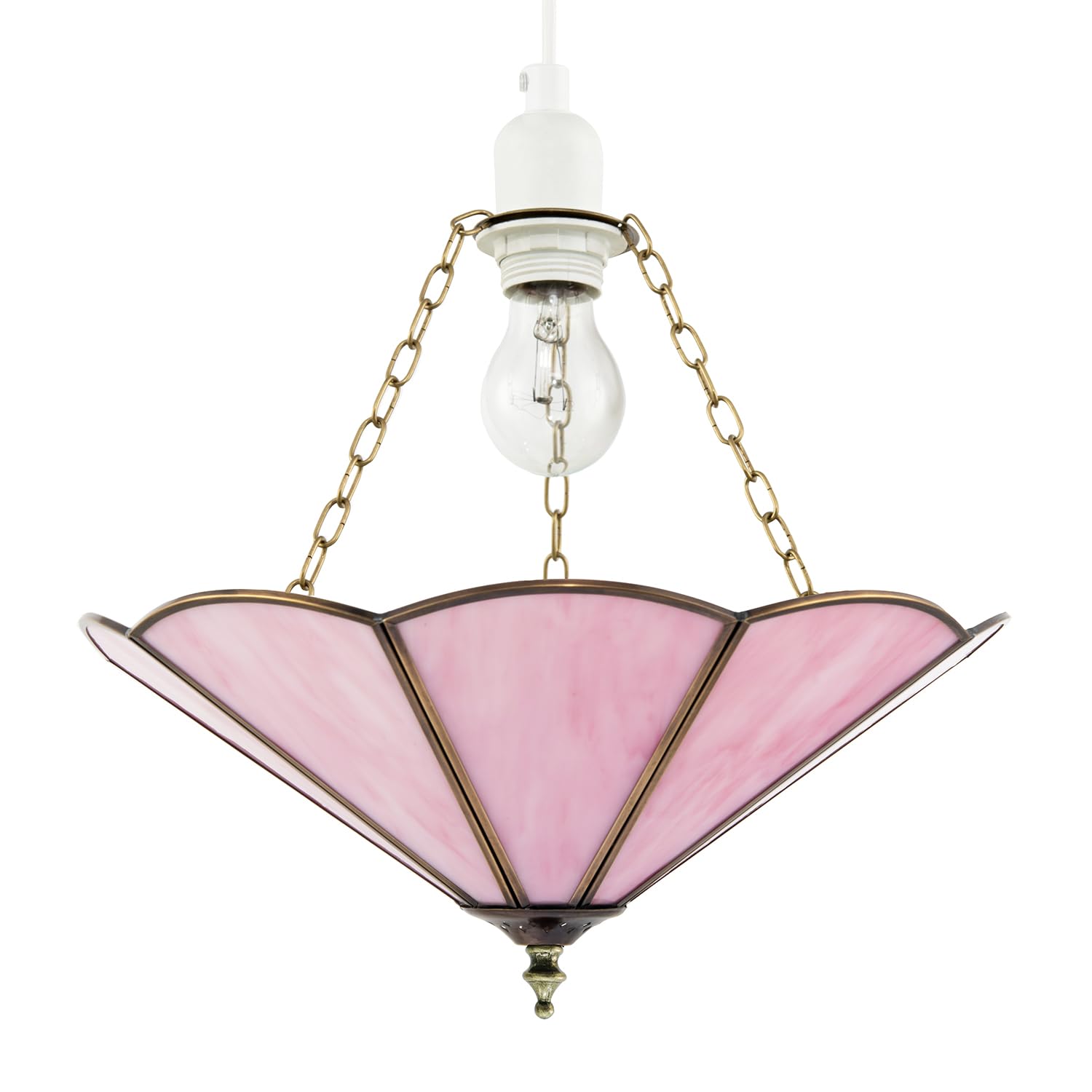 Happy Homewares Pink Soft Rose Chic Tiffany Glass Easy Fit Pendant Lamp Shade With Rustic Antique Brass Metal Chains | 30Cm X 17Cm By