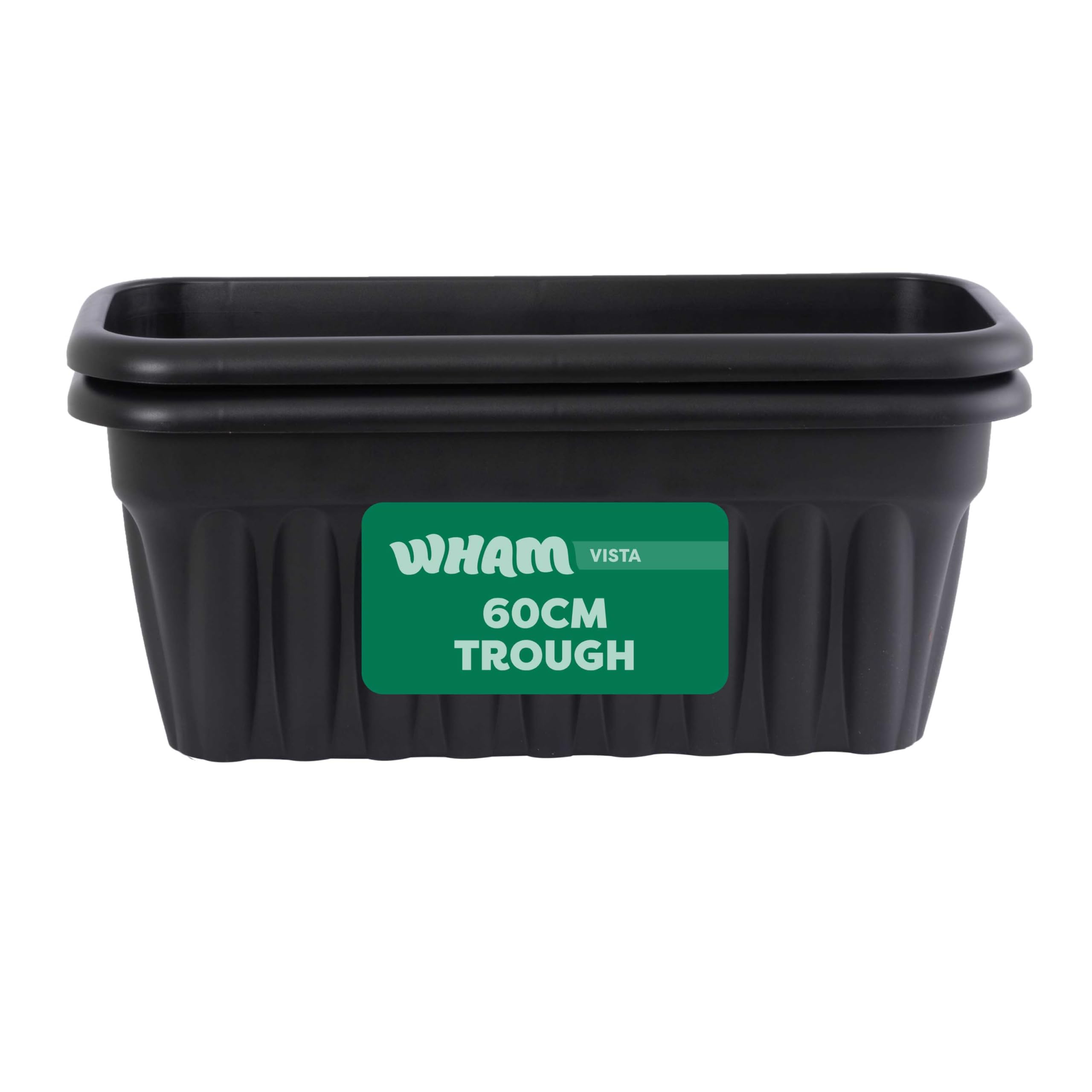 Wham Vista 2 x 60cm Rectangular Plastic Garden Troughs | 100% Recycled Plastic | Weather Resistant & Lightweight | Indoor & Outdoor Use | Drainage in UK - Slate/Black