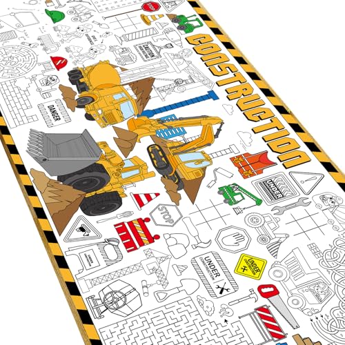 Image of Construction Giant Coloring Poster for Kids Large Coloring Tablecloth Big Paper Sheets Page Dump Truck Table Cloth DIY Activity Game Art Crafts Mat Wall Home Classroom Party Decoration Supplies