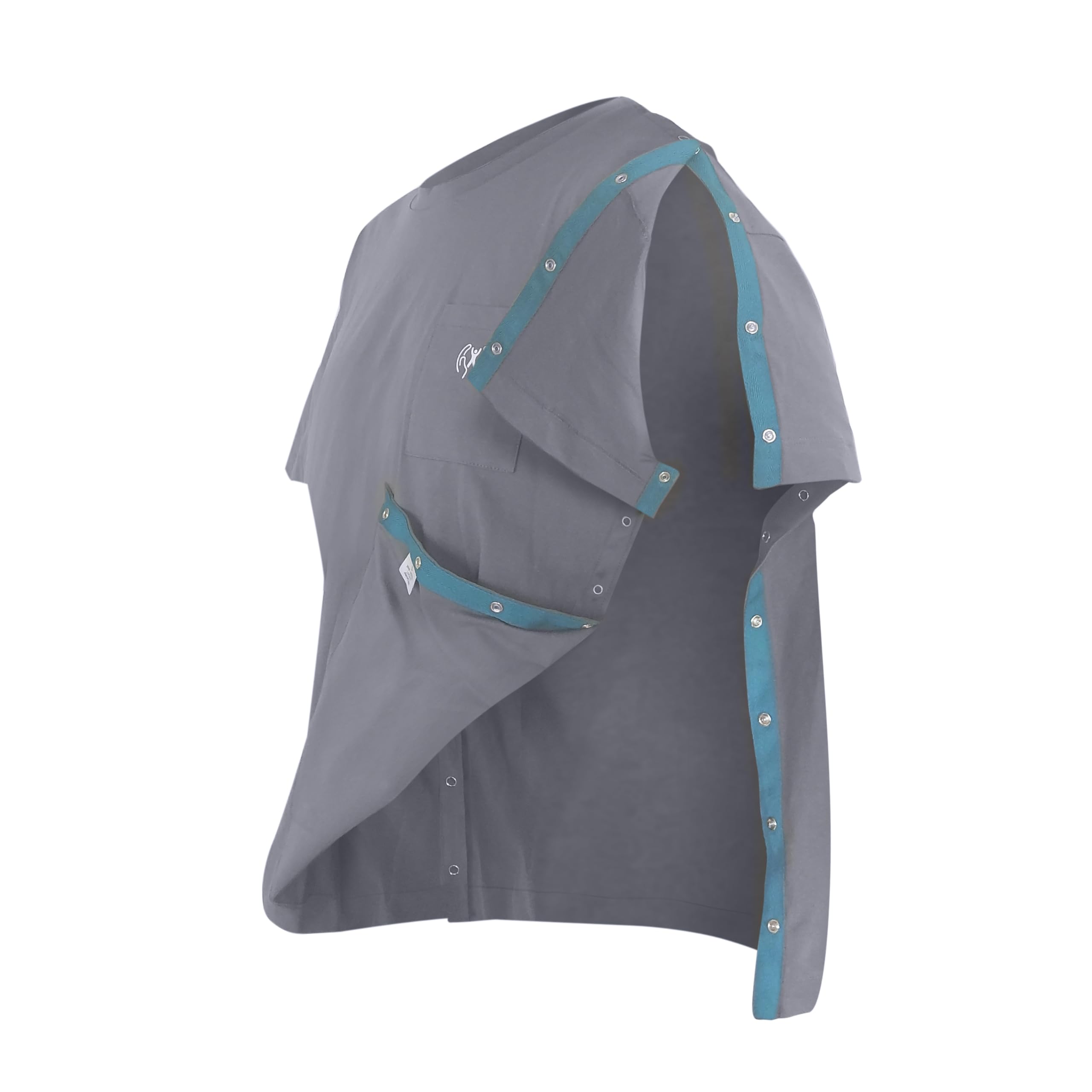 PostOP Easy.wear Unisex T-Shirt nach Schulteroperationen zum seitlichen öffnen, Druckknopf Links & rechts, 95% Baumwolle