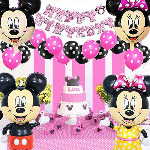 Bestzy Mickey Minnie feestdecoraties verjaardagsfeestset, Mickey ballonnen rood zwart ballonnen Mickey 1st verjaardag… - Image 7