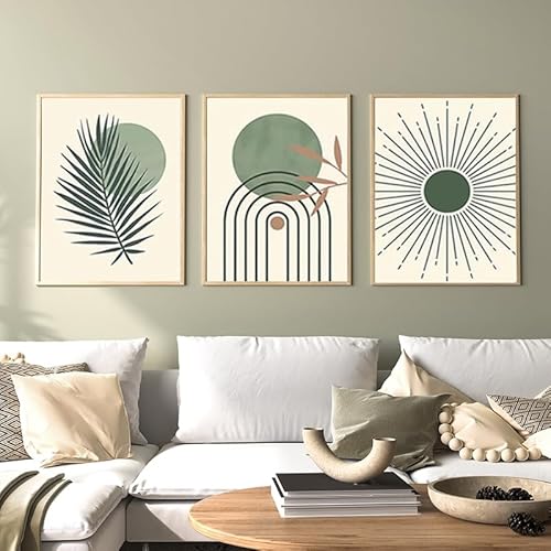 QPLGTU Juego de 3 pósteres abstractos modernos para el hogar, geometría de la planta, luna, decoración de pared, póster enmarcado (estilo 1, 20 x 30 cm x 30 cm)