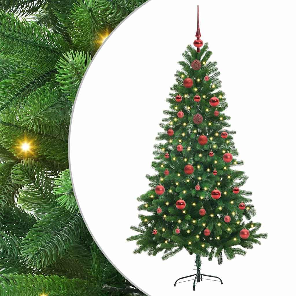 Choinka z 150 diodami LED o ciepłej białej barwie światła, 150 cm wysokości, smukła, wykonana z polietylenu, zielona, ze stabilnym stojakiem, do użytku wewnątrz i na zewnątrz, 8 trybów, zasilana przez