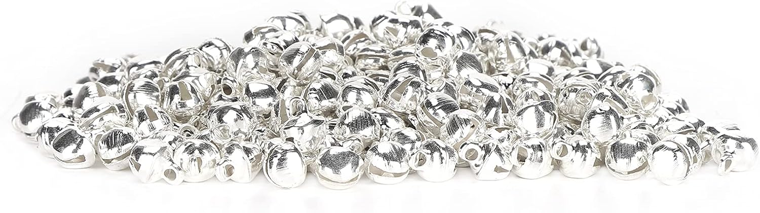 Jingle Bells Craft Charms, Shiny Mini Bell Pendants for Jewelry Making and Holiday Decor Silver Iron 6mm 300pcs