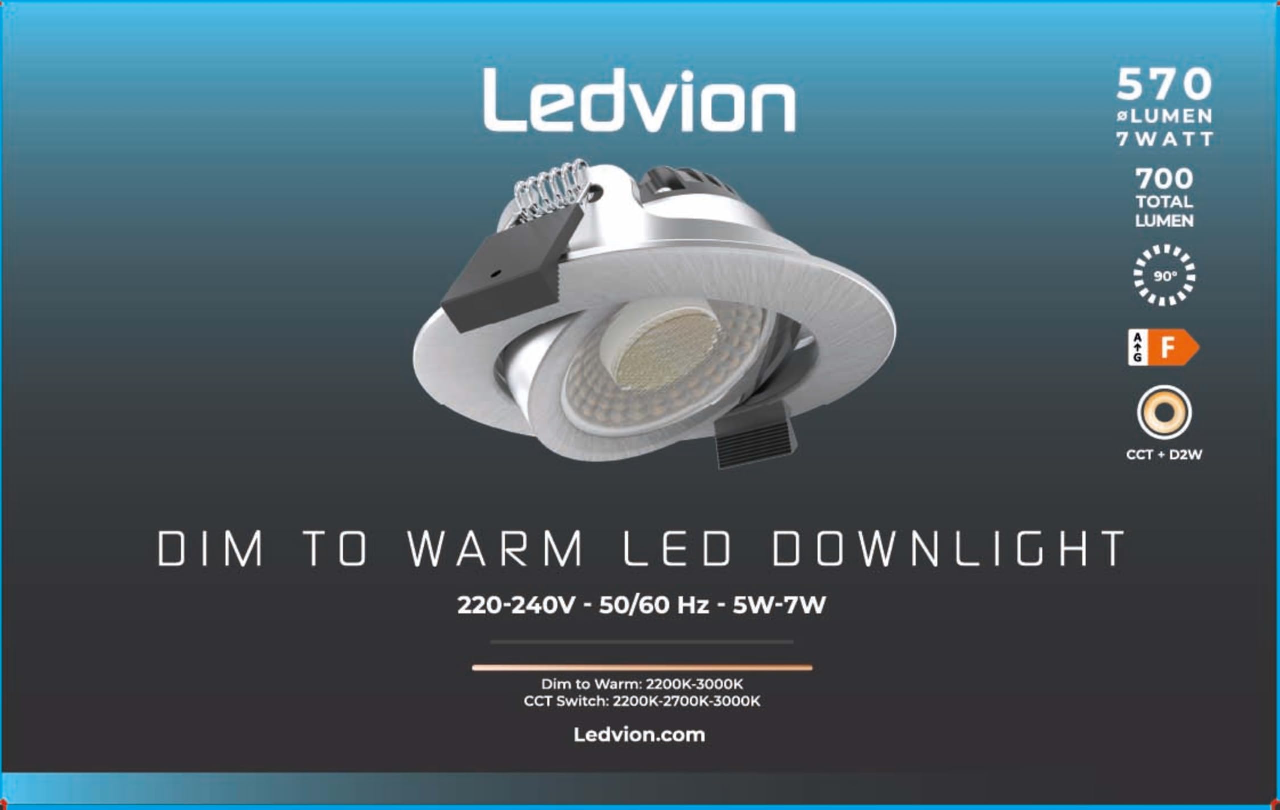 Ledvion - 6x LED Einbaustrahler, 230V, Edelstahl, dim to warm, IP65, wasserdicht, 5W/7W, COB, Downlight, Deckenstrahler, Bad, Küche, warmweiß, Tageslicht, Halogenersatz, Stimmungslicht, kompakt