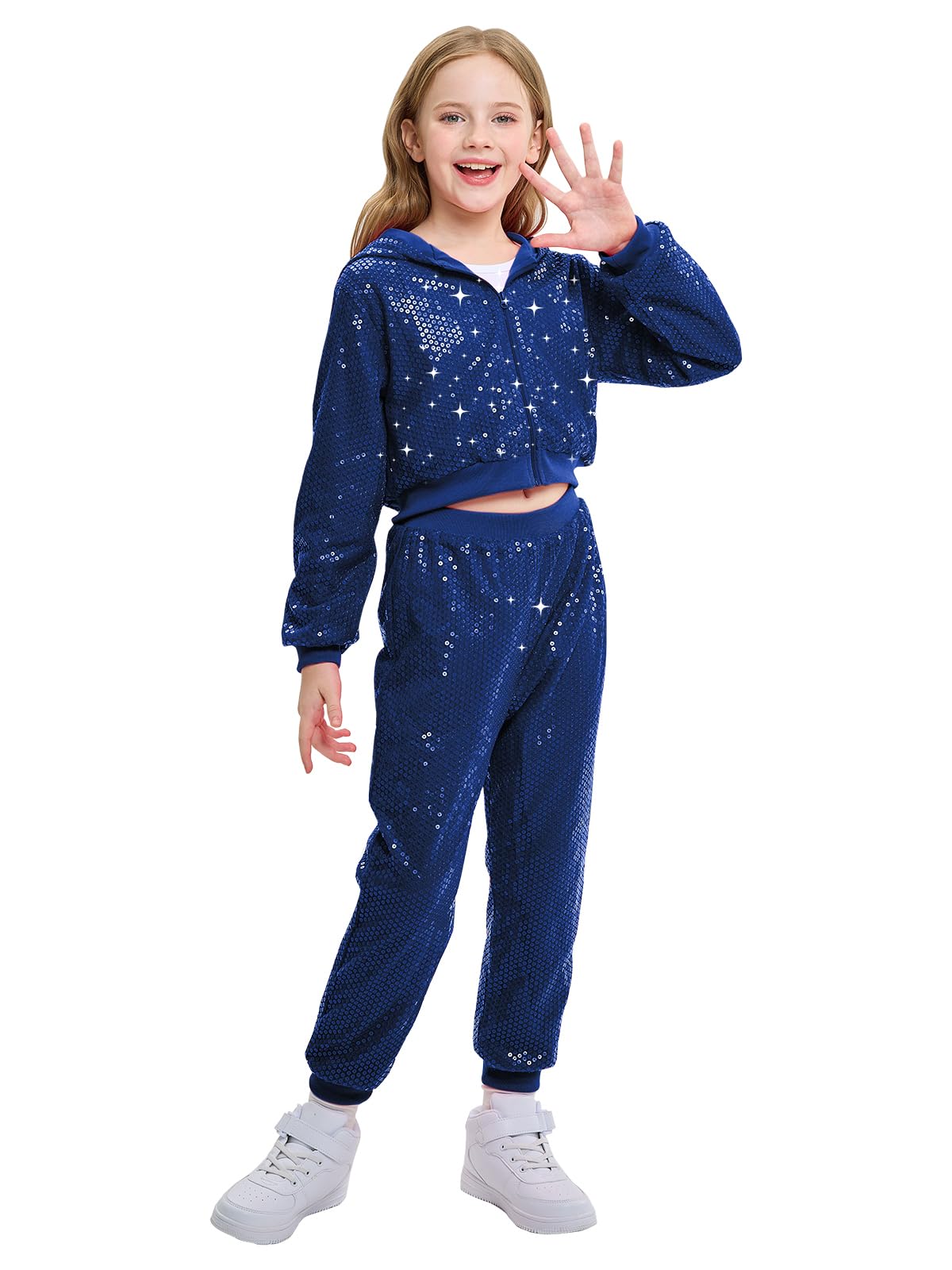 LOLANTA Bambini Paillettes Hip Hop Costume da Ballo con Paillettes Strada Abbigliamento da Danza Set Giacca e Pantaloni