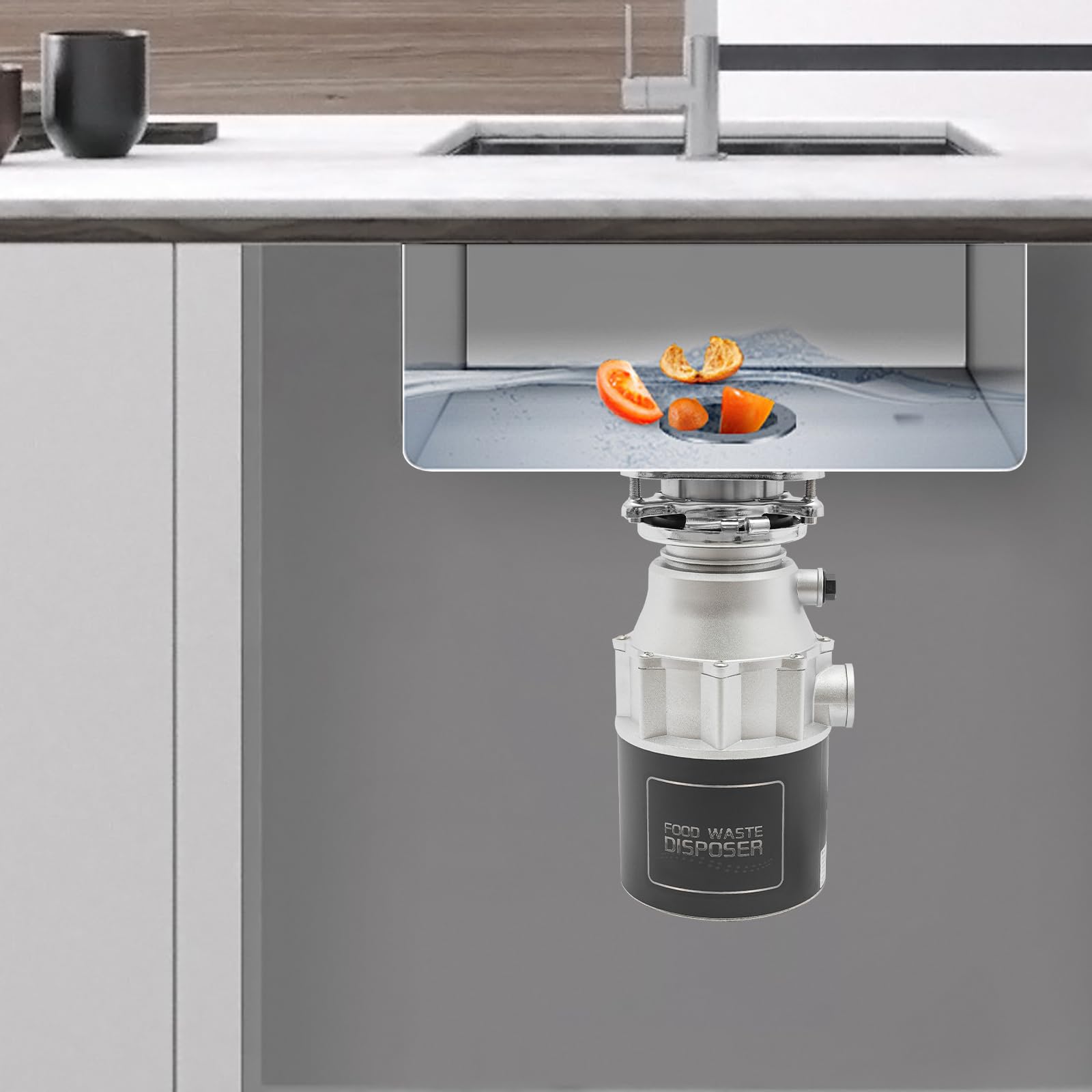 MINRS Rozdrabniacz do odpadów kuchennych, 560 W, z włącznikiem powietrza, 3600 obr./min, 1,15 l, odpady żywnościowe, młynek do zlewu, rozdrabniacz odpadów