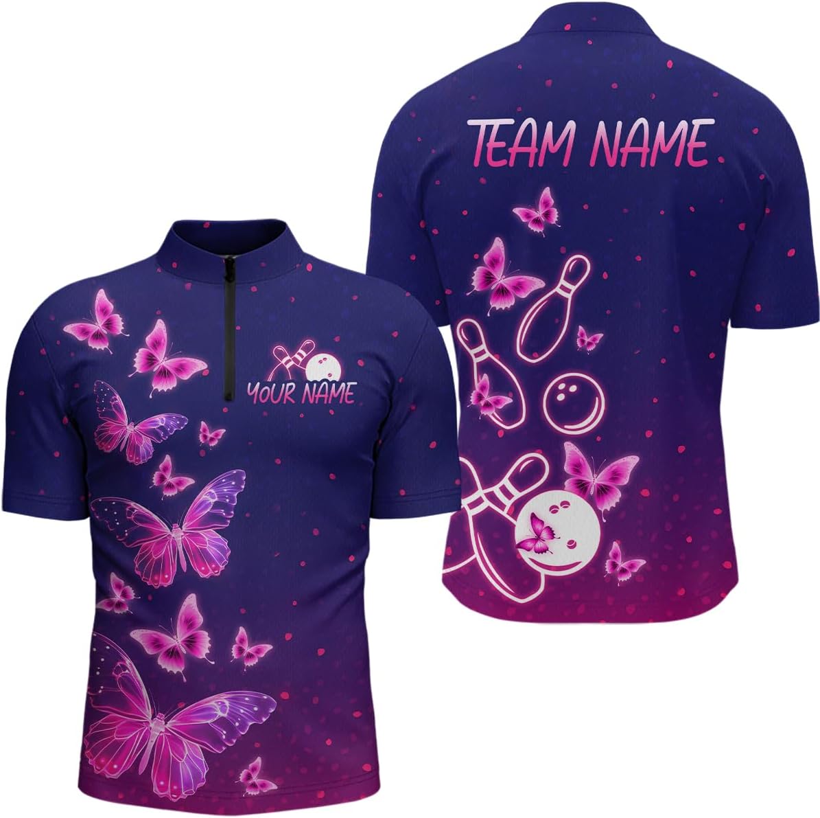 Purple Butterflies Bowling Shirts for Women Men Team Custom Bowling Jerseys Polo Shirts & Bowling Quarter Zip Shirts