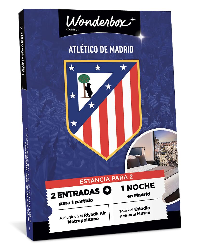 Wonderbox Connect - Caja Regalo - Atlético de Madrid - Estancia - 2 entradas para 1 Partido a Elegir - 1 Noche de Hotel en Madrid para 2 - Museo y Tour del Estadio - Válido Durante 27 Meses