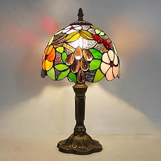 8 inch Tiffany Style Table Lamp, Handmade Stained Glass Bedside Lamp, Antique Vintage Desk Lamp for Living Room Bedroom Home Office,4