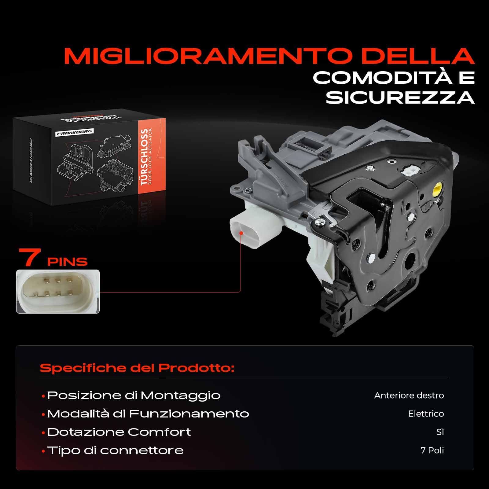Frankberg Serratura porta serratura auto Anteriore destro Compatibile con A4 Avant 8K5 T.o.u.a.r.e.g 7P5 7P6 Q5 8RB Q3 8UB 8UG A4 8K2 Replace# V10-85-0028