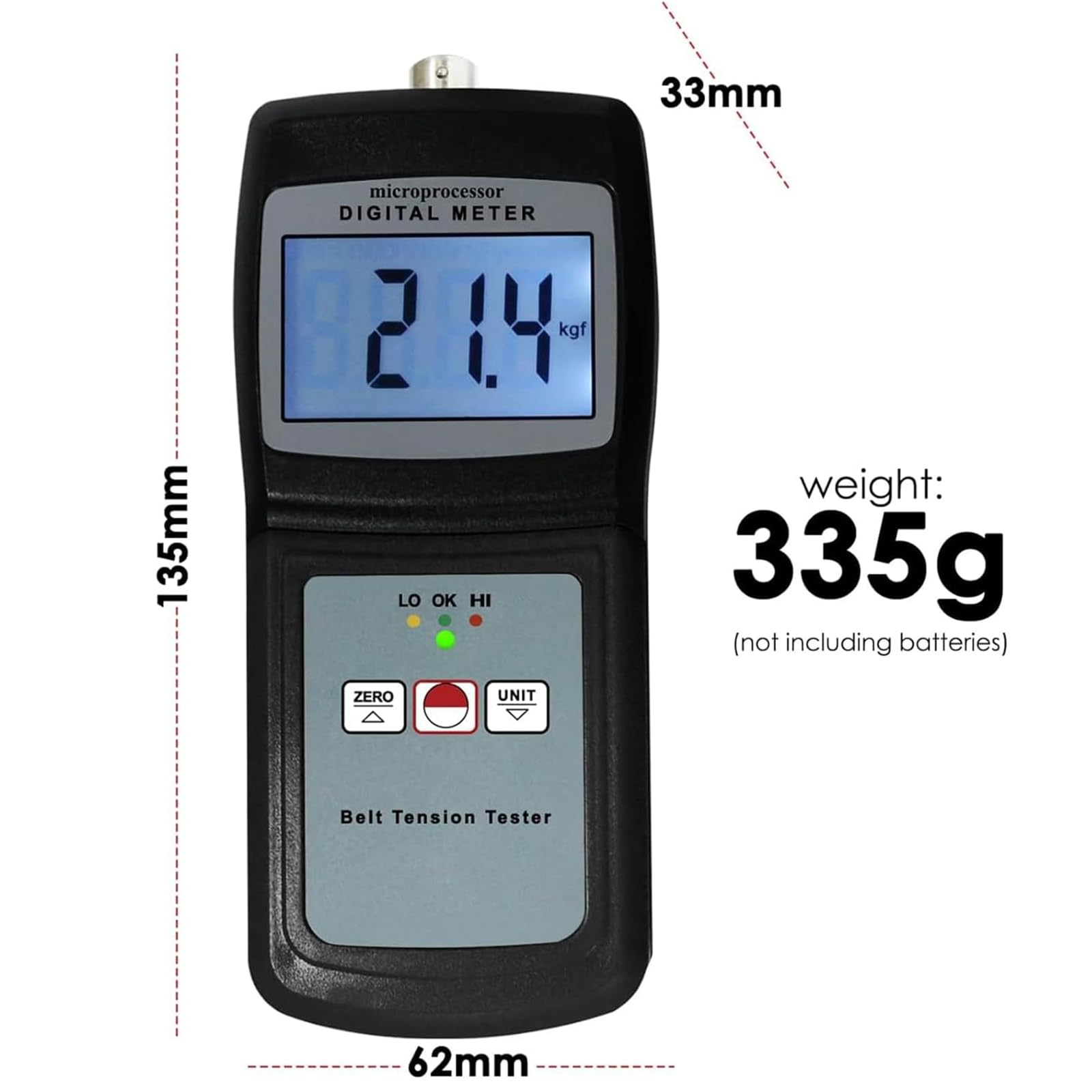 Digitales Gurtspannlehre, Messgerät mit Ton- und Lichtalarm, maximale Riemenbreite 36 mm, misst 0-77 kg/0-54.4 kg / 0-750 N, 4-Einheiten-Umrechnung