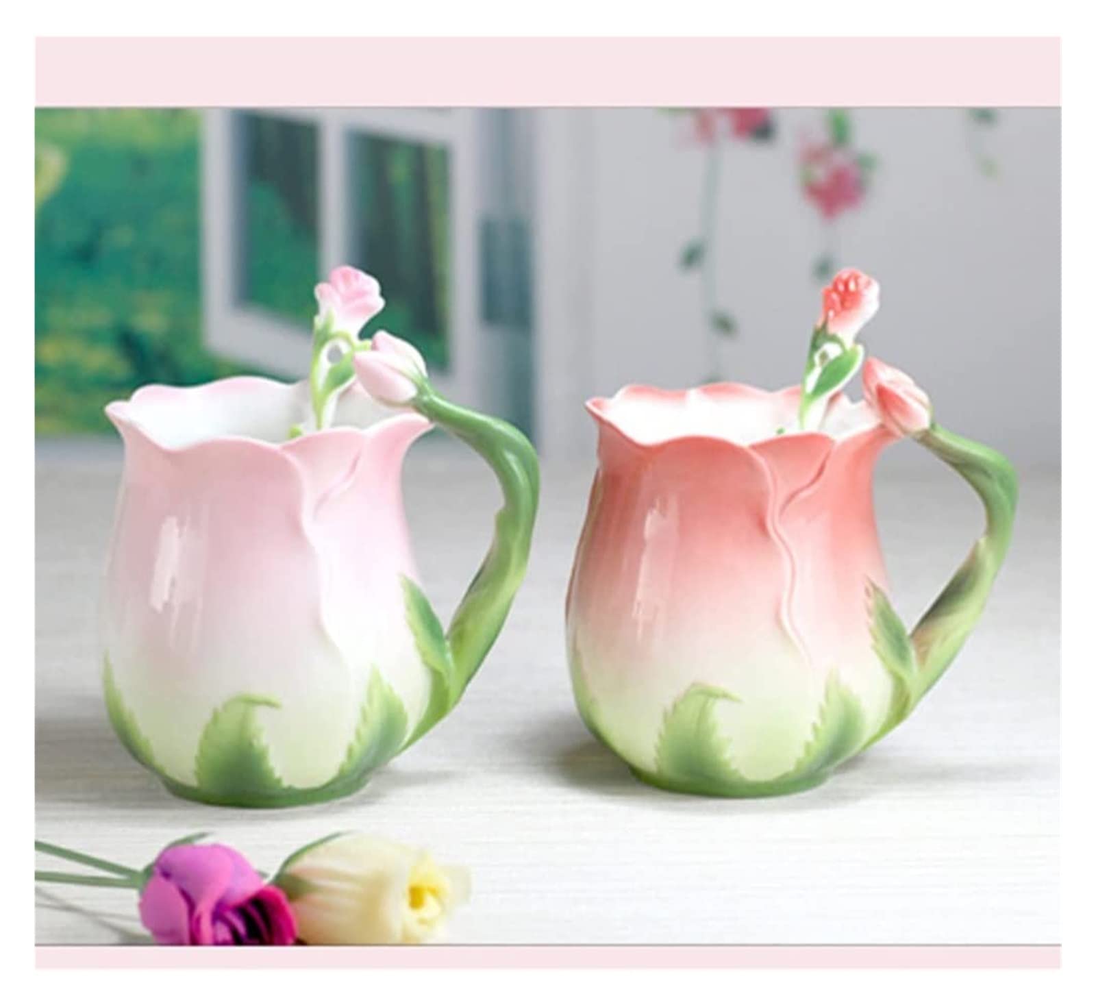 Tazas de café Tazas de café Taza Flor Creativa Taza de cerámica Hueso China Taza de café Polvo Flor Taza de té Rosa Taza Inglesa (Color : Pink)