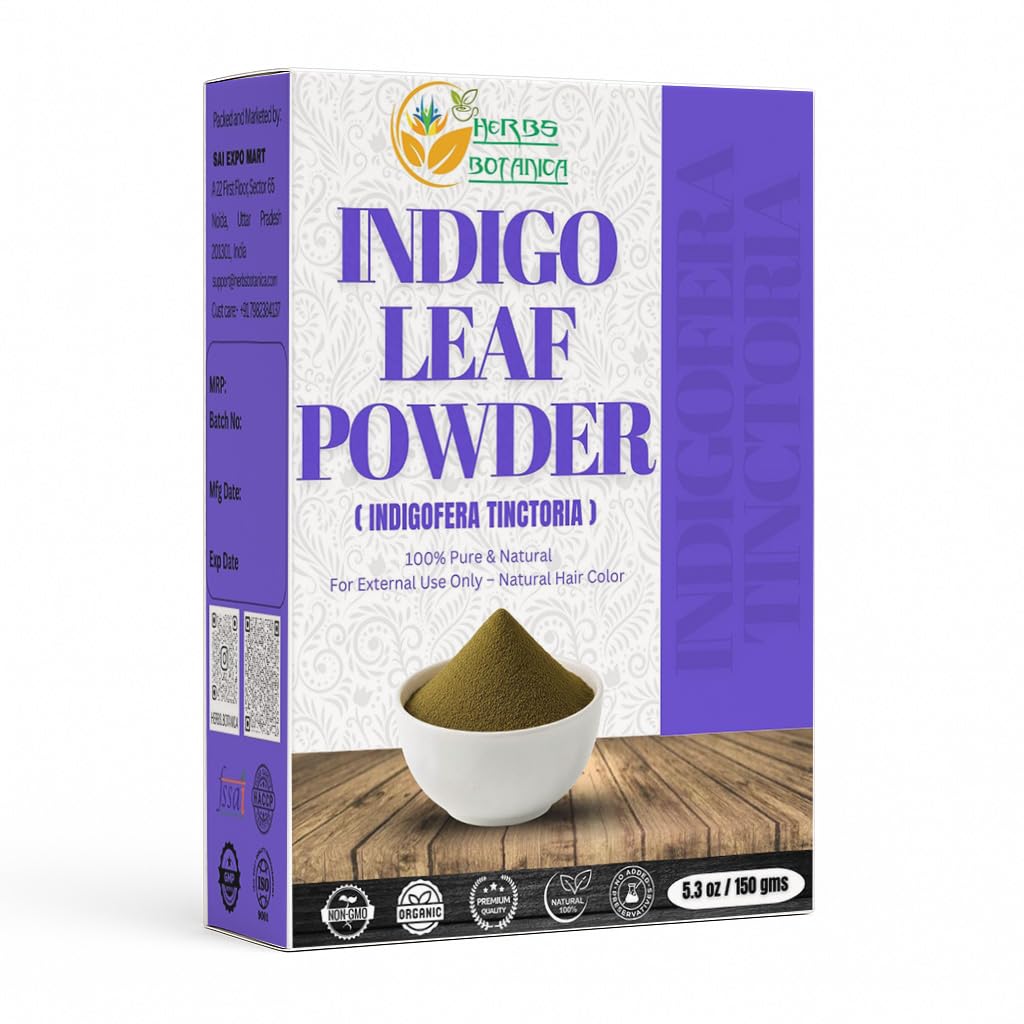 Herbs Botanica Indigo Powder For Hair - Indigofera Tinctoria (100% Natural Organically Henna Grown) 150 Grams / 5.3 Oz Natural Black Hair Dye, Natural Henna Herbs and Corps
