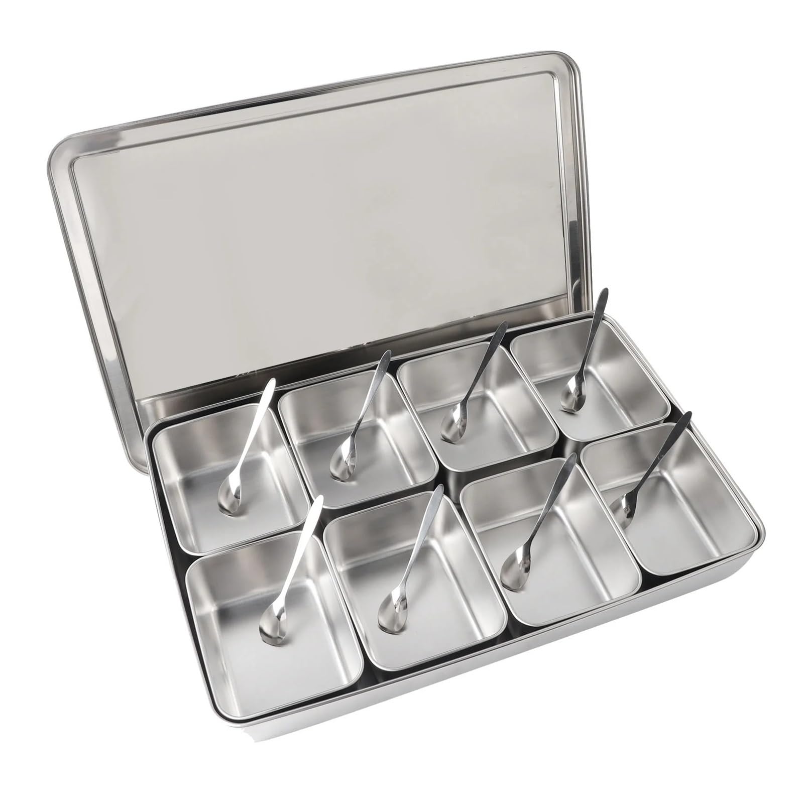 UBOHUZ 8 Grids Stainless Steel Seasoning Box Condiment Storage Containers Spice Jar Kitchen Utensils Accessories for Kitchen Condiment