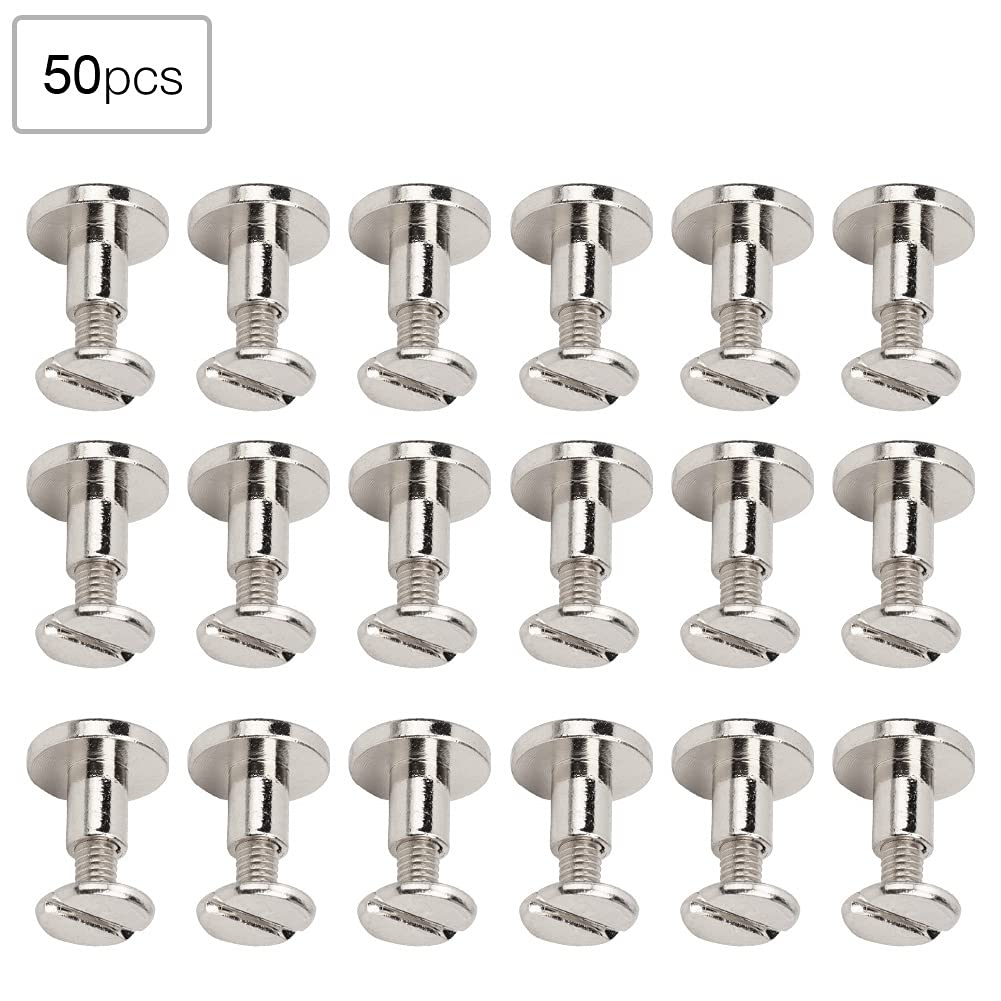 50 Set Messing Klinknagels, DIY 8mm Schroefpalen Koperen Nagelklinknagel, Ronde Platte Kop Slotschroef Klinknagels voor Leren Tas Doek Broek Zak Papier (7 mm / 0,28 inch
