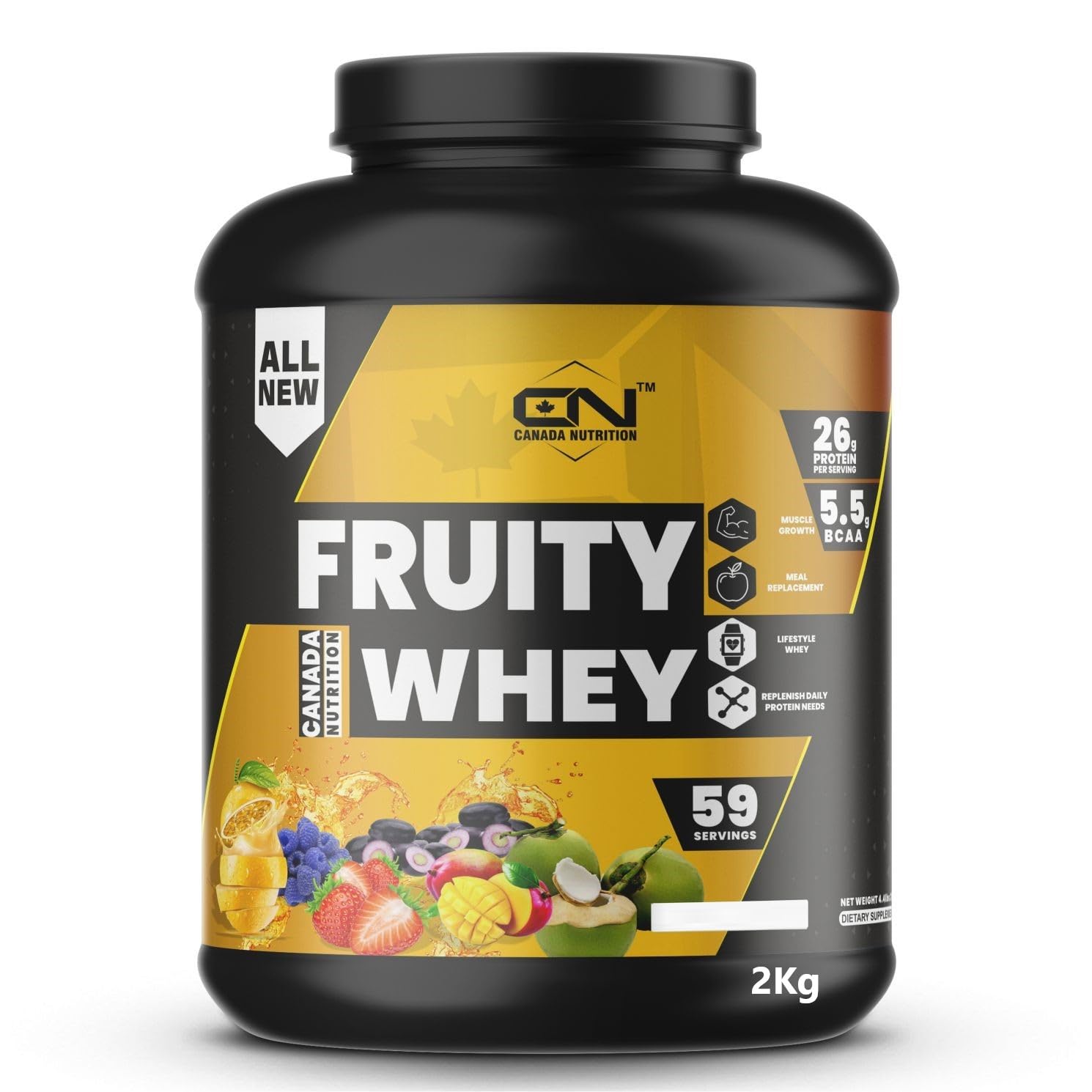 Canada Nutrition Fruity Whey Protein Isolate, 26g Protein, 5.5 BCAAs, 6g Glutamine, 15g EAA | Muscle-Building Whey Protein Supplement, Refreshing Whey for Men & Women [Kesar Pista, 2kg]