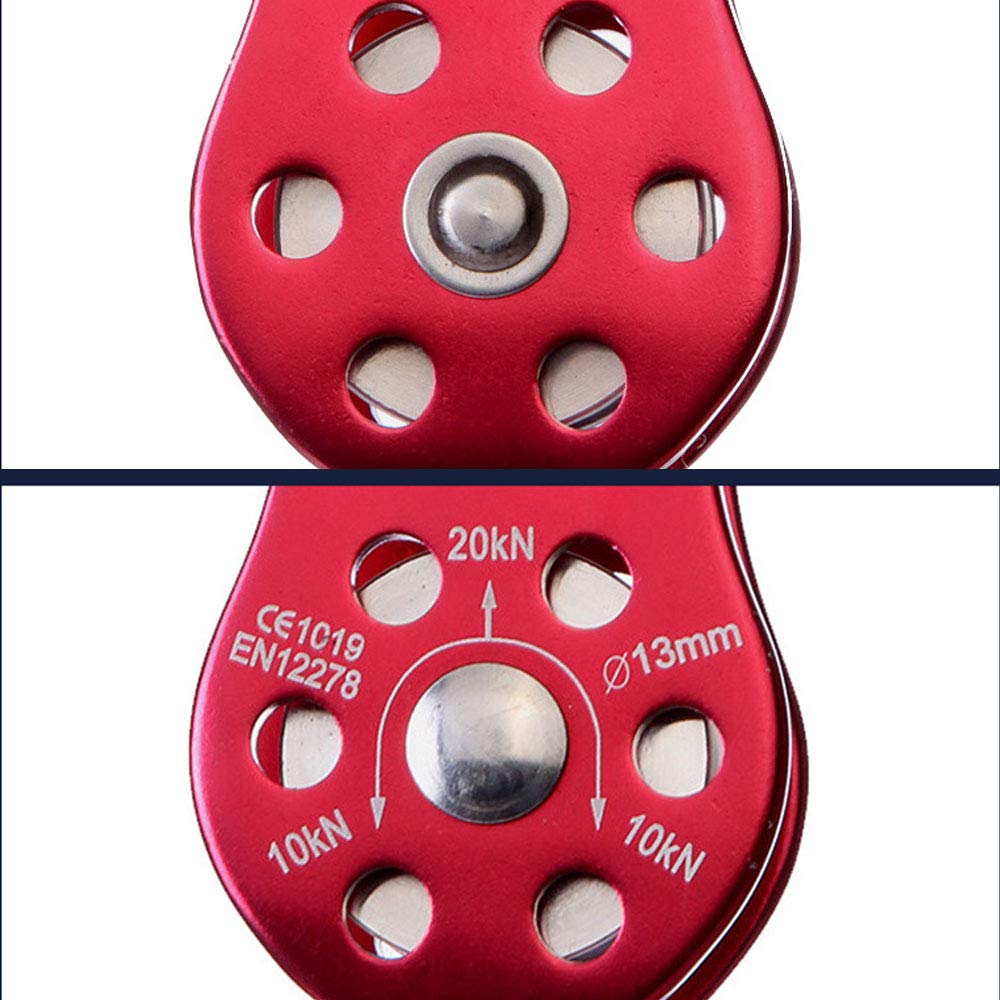 Polea de escalada 20KN fija sola polea para escalada en roca espeleología-Polea Tandem Pulley con rodamiento de bolas, polea de rescate para escalada y rescate