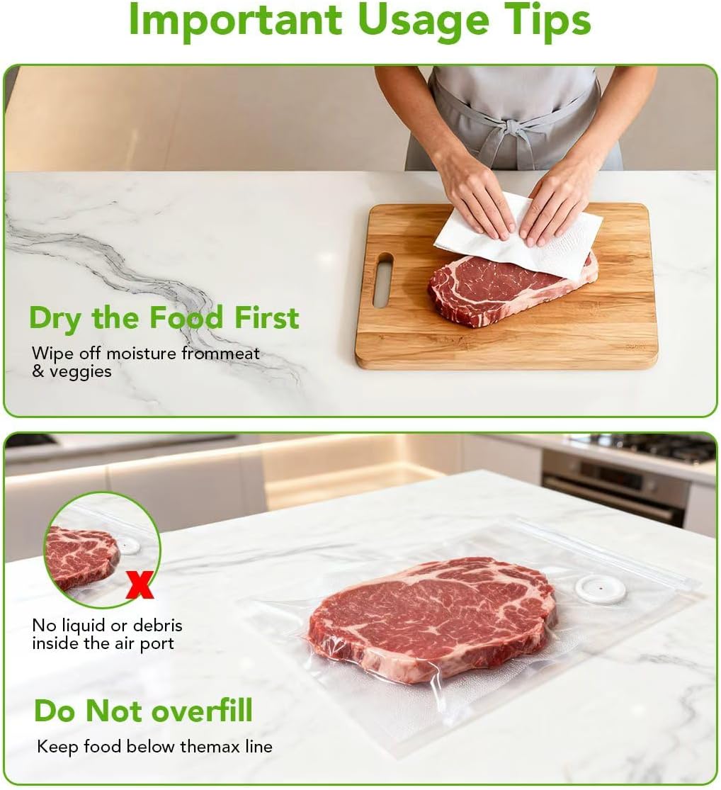 Vacuum Sealer Bags, 30 Pcs Reusable Vacuum Bags for Food BPA-Free Vacuum Food Storage Bags with Air Valve Zipper Bag for Sous Vide Cooking/Microwave Heating (M)