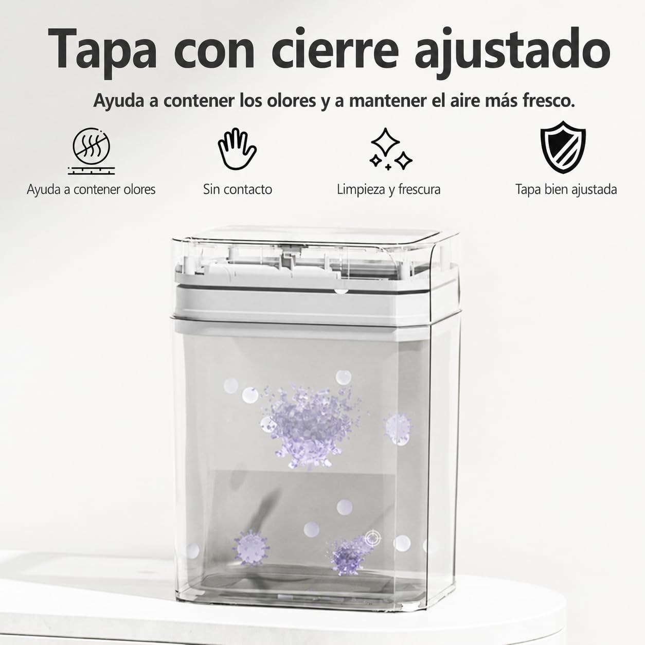 Cubo de basura automático de 12 l con sensor – Cubo de basura eléctrico con tapa para cocina, baño, inodoro – Resistente al agua y a los olores, diseño exclusivo de esquinas en blanco